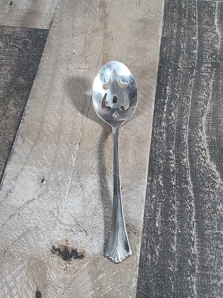 Stanley Roberts Rogers Co Stainless TRIUMPH Flared Tip PIERCED SERVING SPOON 8+"