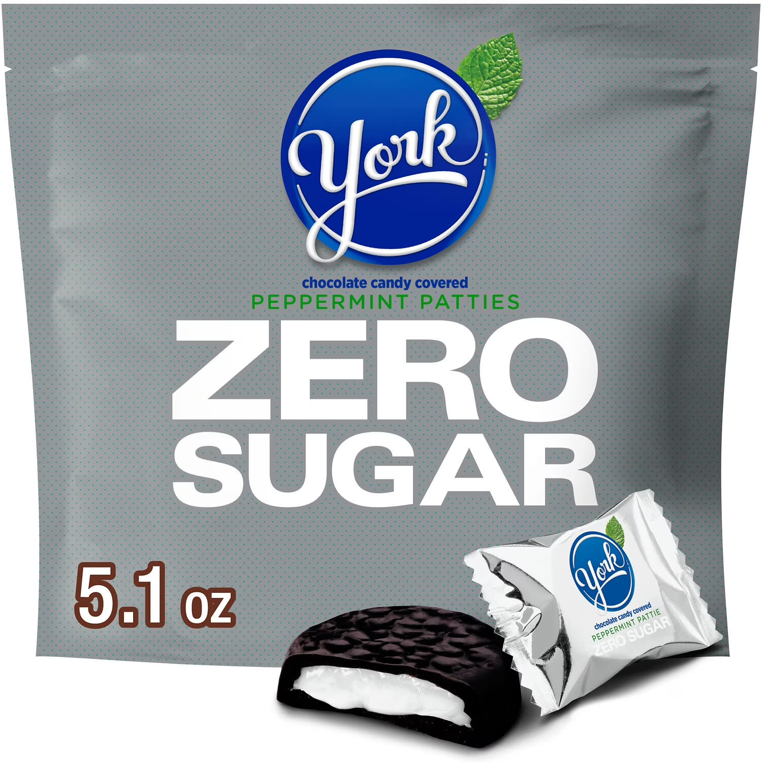 York Zero Sugar Chocolate Peppermint Patties Candy, Bag 5.1 oz. Free Delivery