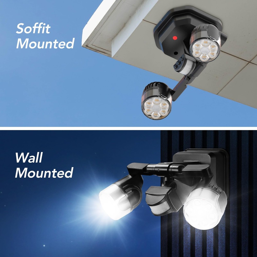 OREiN Motion Sensor Outdoor Security Light, Adjustable 2 Heads, Black