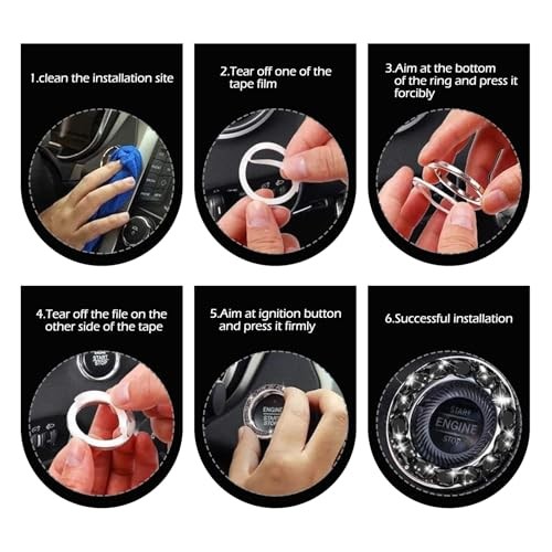 Car Bling Push Start Button Cover, Crystal Rhinestone Engine Start Stop Ring