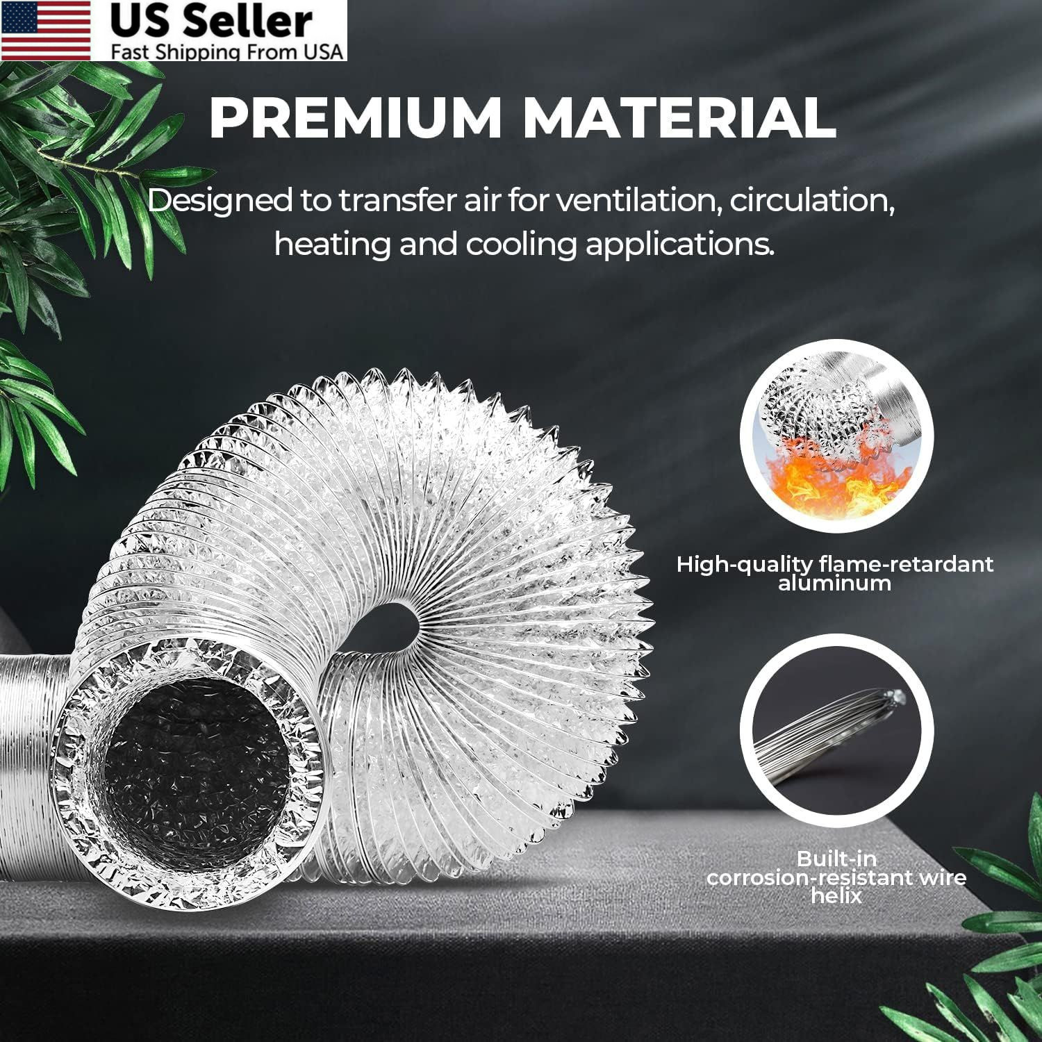 Simple Deluxe 4" 8FT Aluminum Flex Duct Non-Insulated Dryer Vent Silver