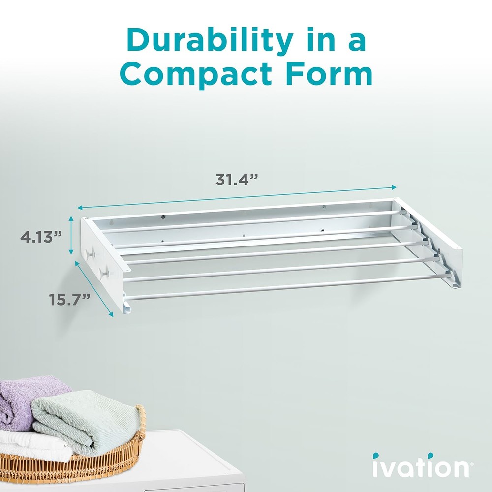 Ivation Retractable Wall Mounted Clothes Drying Rack - 32" Foldable Drying Rack