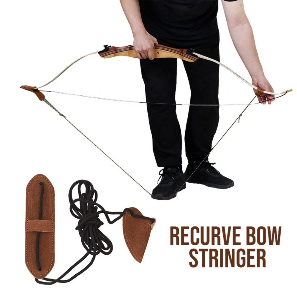 Traditional Leather Bow Stringer Brown Archery Bowstring Recurve Long Tool Rope