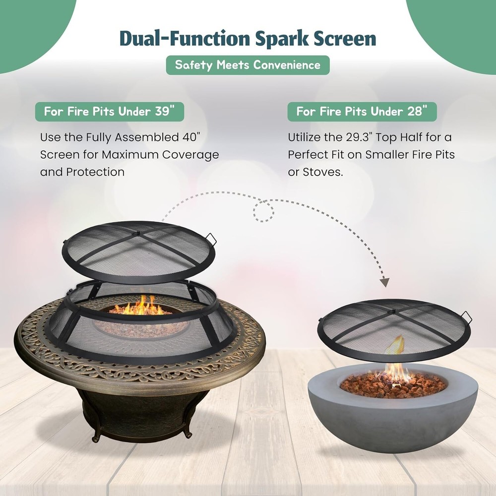Febtech 40" Round Fire Pit Spark Screen – Heavy-Duty with Lifting Hook