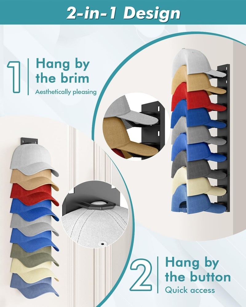 Hat Organizer Baseball Caps 2-Pack Strong Adhesive Hat Rack Wall Multi-layer Hat