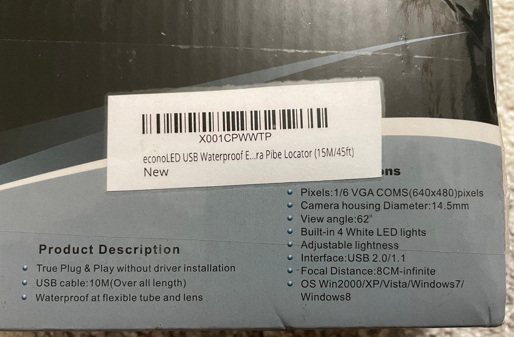 USB Wire Camera - Waterproof, with LED Lights (15M / 45ft)