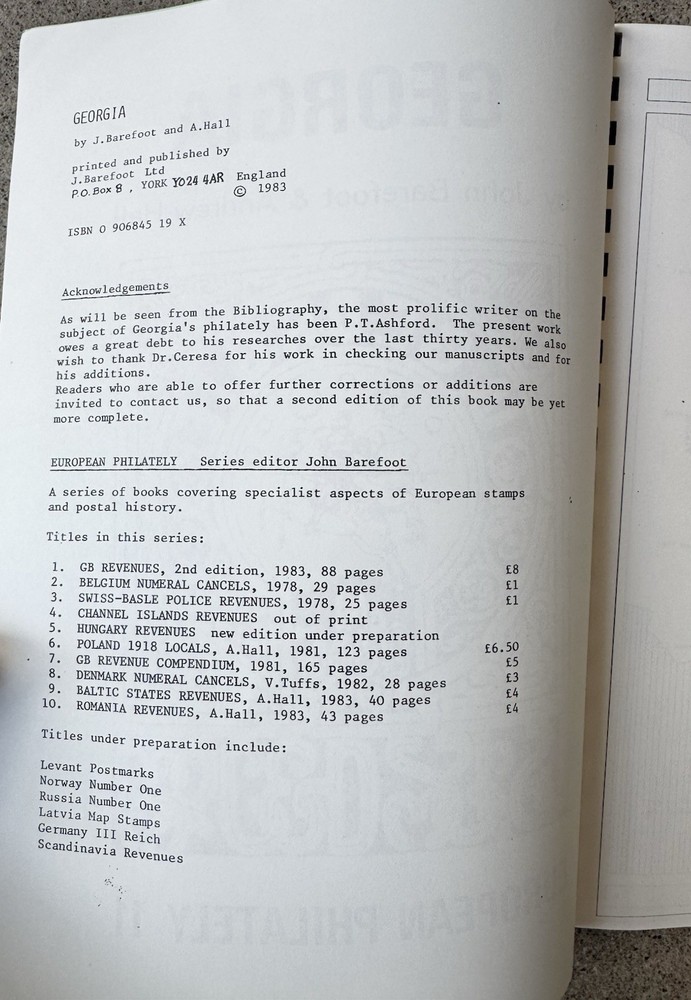 Georgia European Philately 11 Barefoot Hall 1983 Stamp Reference