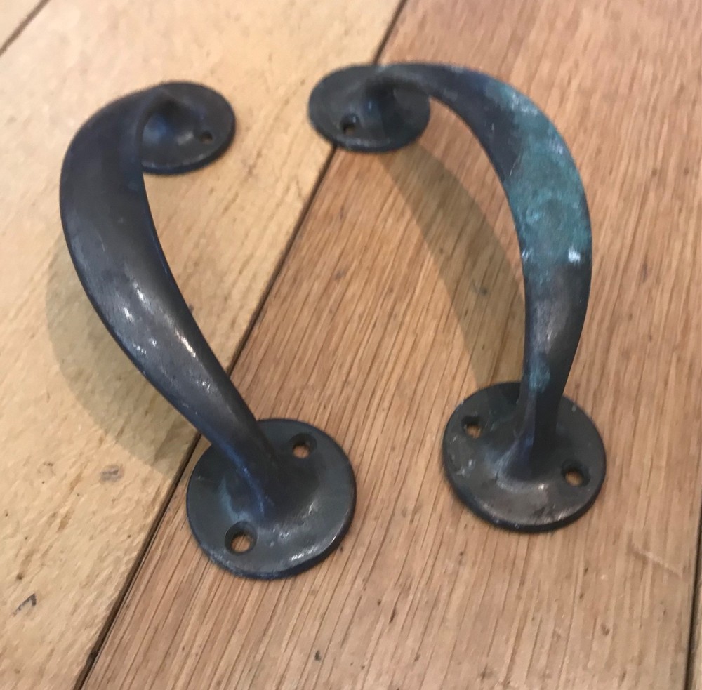 2x Vintage solid brass pull handle 150mm long 6” approx - ( CD2)