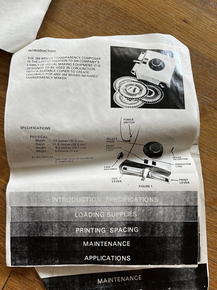 THE 3M TRANSPARENCY COMPOSER PRINTER MODEL 287