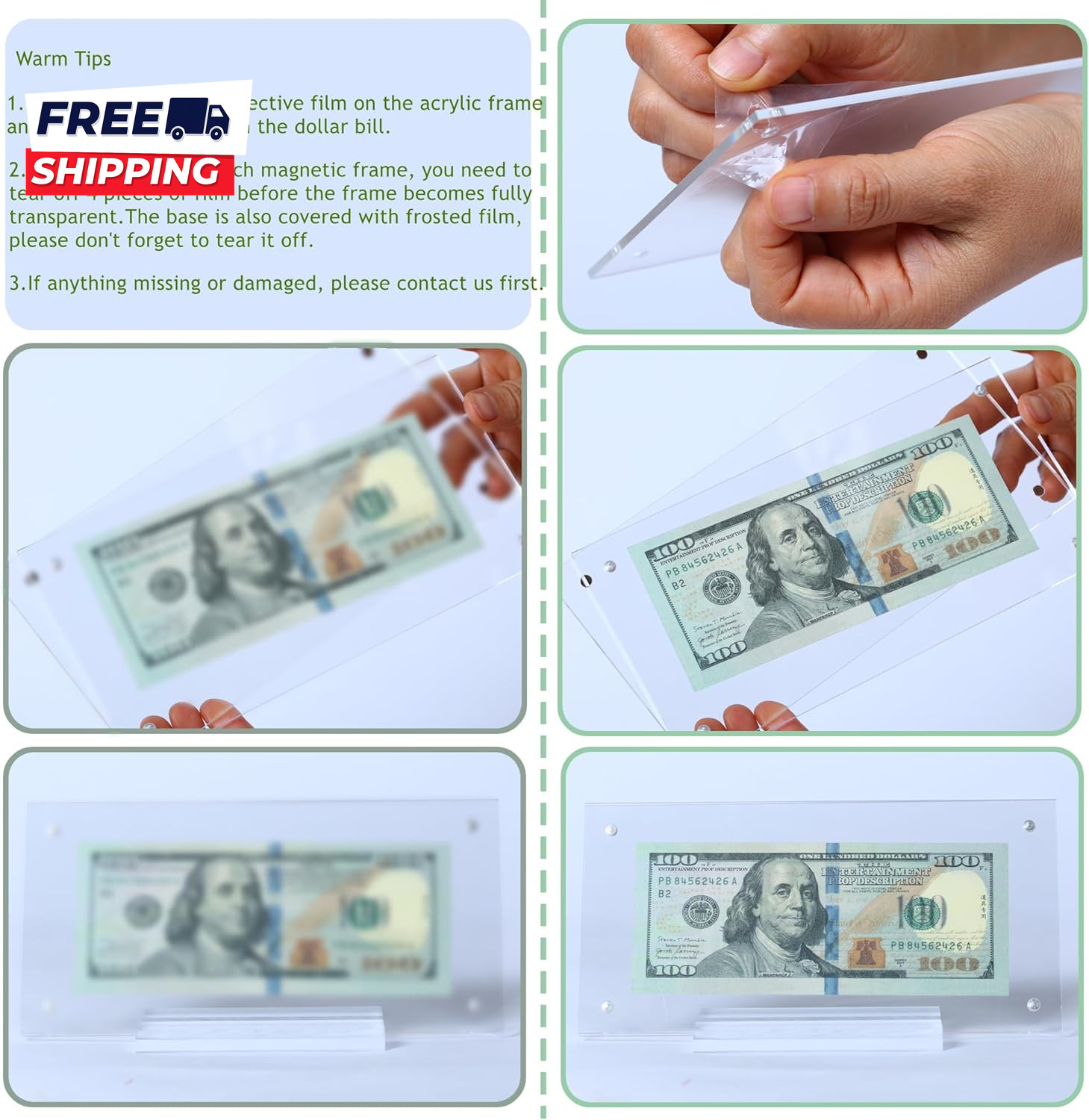 Dollar Bill Frame Display Acrylic Dollar Bill Holder for Collectors Currency
