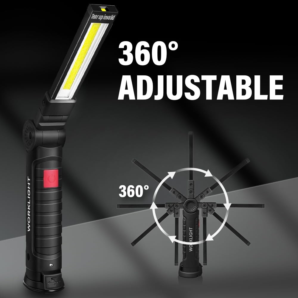 2 Pack LED Work Lights USB Rechargeable Flashlight w/ Magnetic Base for Workshop