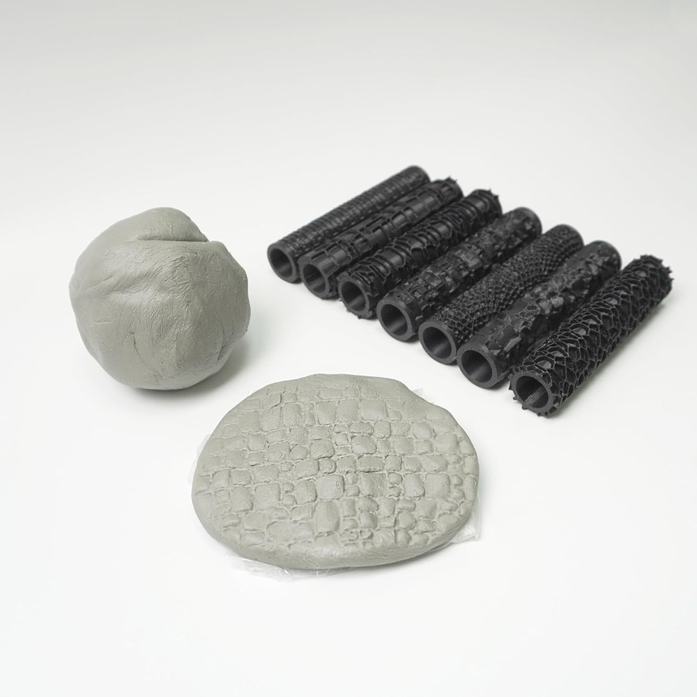 Texture Roller Set – 7-Pattern 3D-Printed Miniature Terrain Rollers for Clay & M