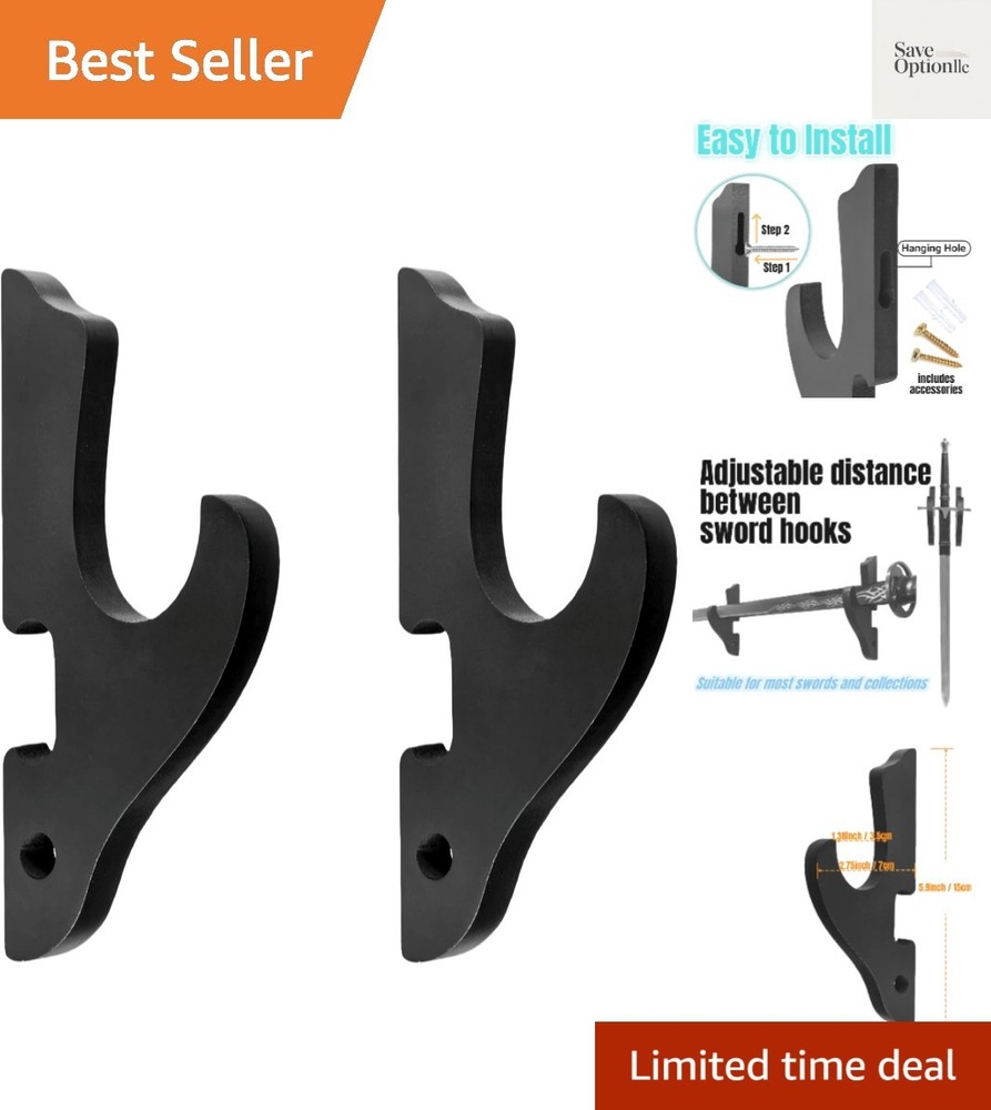 2/Set Sword Hook Wall Mount Samurai Sword Hanger Display Holder Adjustable fo...