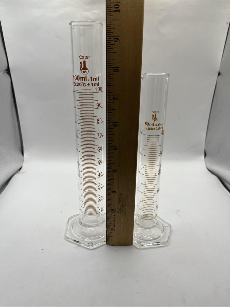 Pair KARTER graduated Cylinders 100ml 50ml EUC