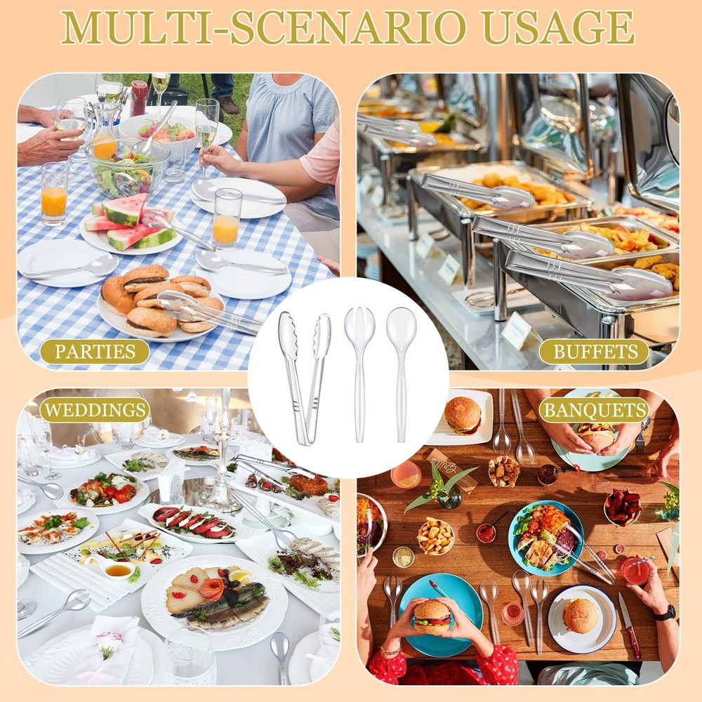 24 Pcs Disposable Clear Plastic Serving Utensils, 8 Set Including Plastic Ser...