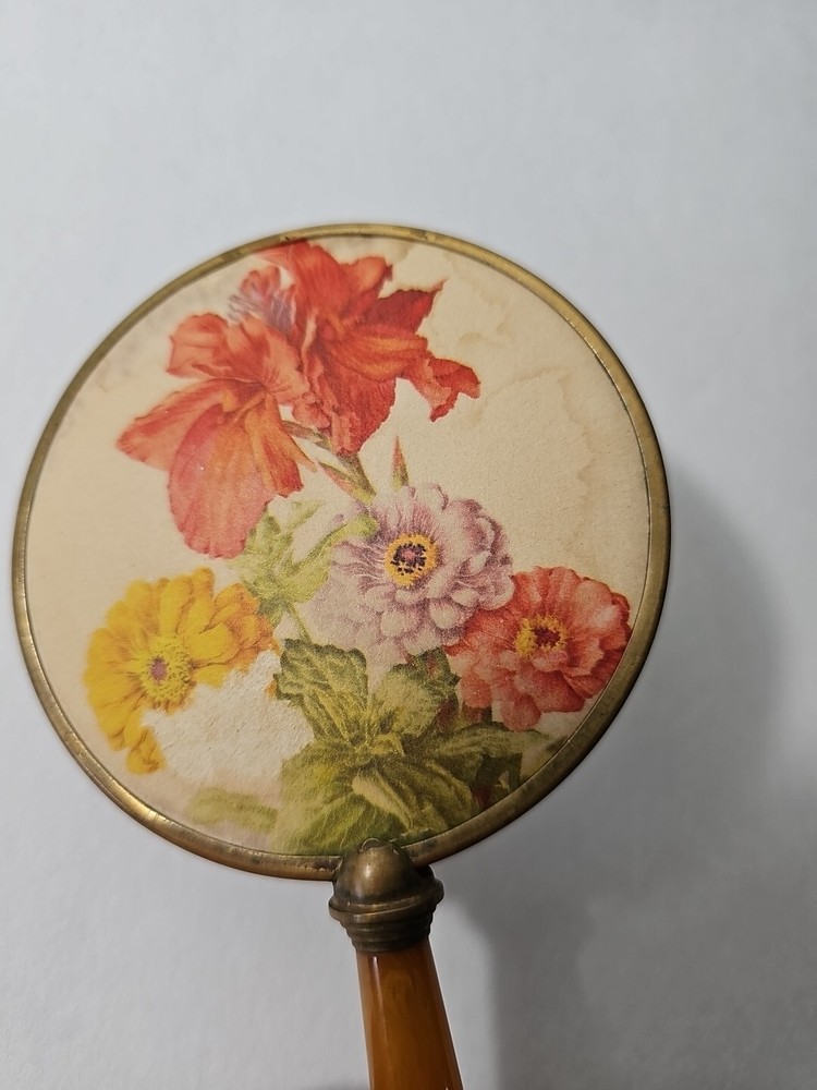 Vintage Vanity Hand Makeup Mirror With Butterscotch Handle