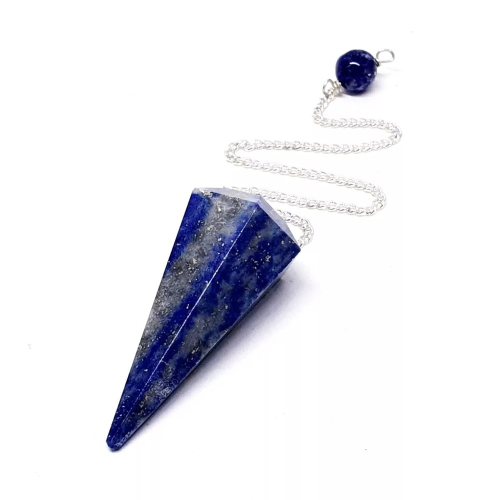 Lapis Lazuli Pendulum Dowser Chain Crystal Dowsing Divination Gemstone Tool Gift