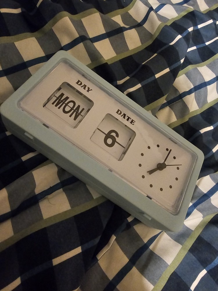 Light Blue Analog & Flip Desk Clock with Day/Date Display, Plastic, Rectangular