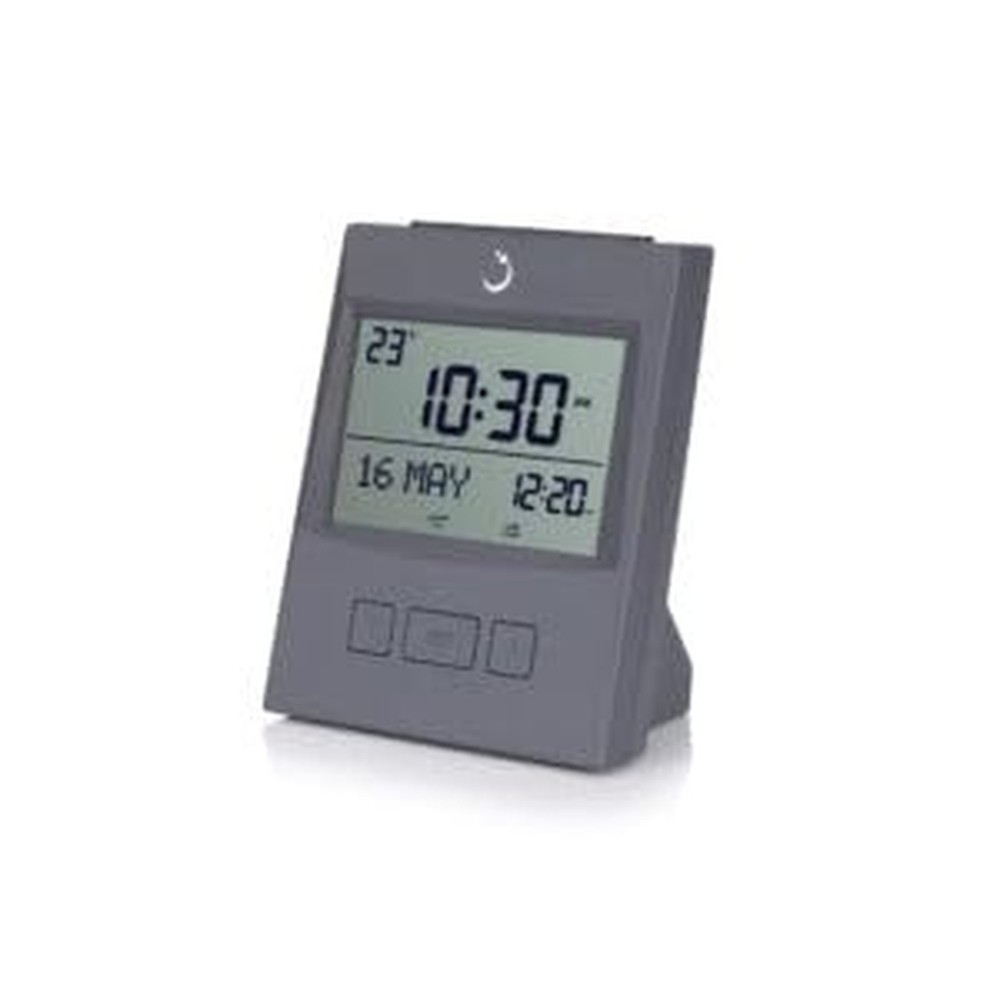ALFAJR Azan Clock CS-13 Table Clock, Automatic Athan Prayer Alarm Grey