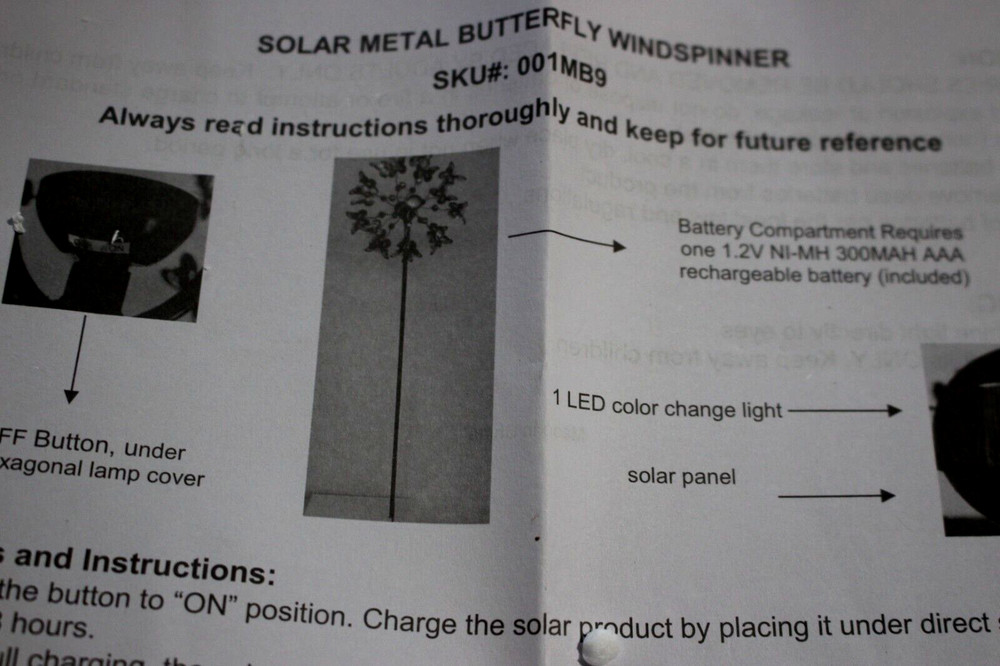 SOLAR METAL BUTTERFLY WINDSPINNER
