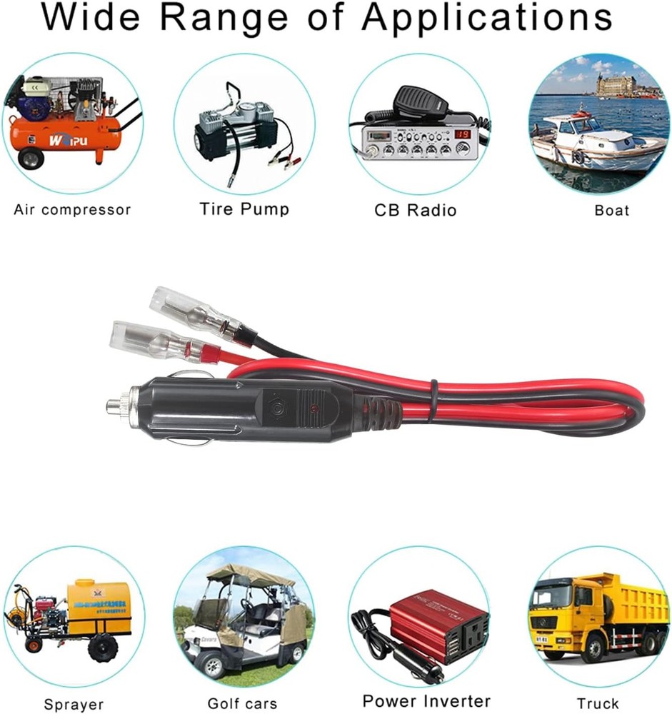 2FT 12Volt Replacement Cigarette Lighter Male Plug with Leads - Car Cigarette Li