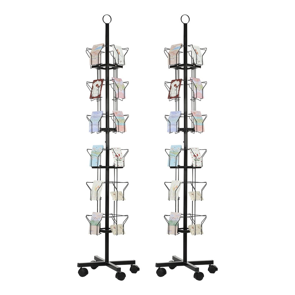 2Pack 6 Tier Metal Rotating Greeting Card Rack for Postcards, Black