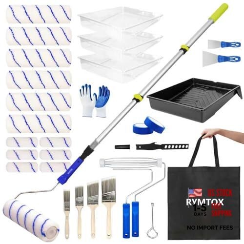 33PCS Paint Roller Kit with Extension Pole | 2–4 FT Pole | 9" & 4" Paint