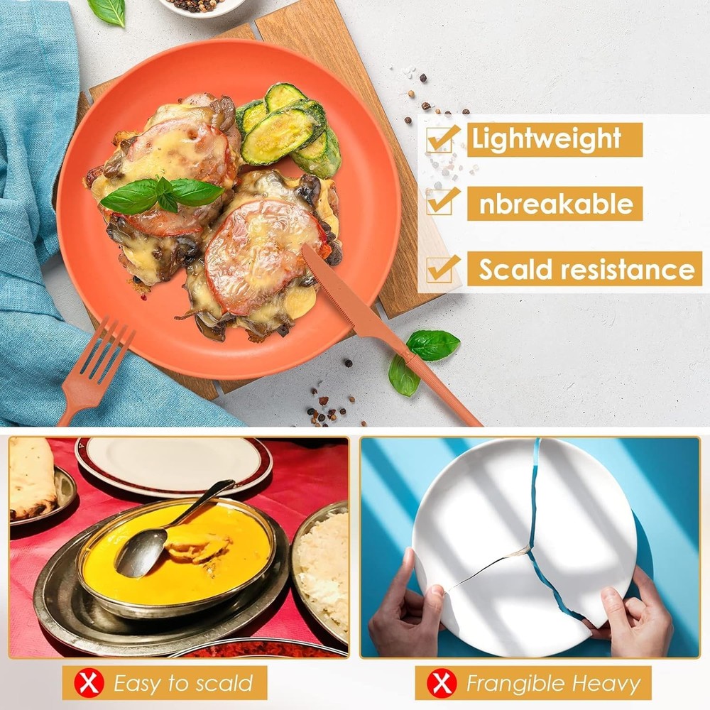 48Pcs Wheat Straw Dinnerware Sets, 9.45 x 9.06 x 6.3 inches, mixed