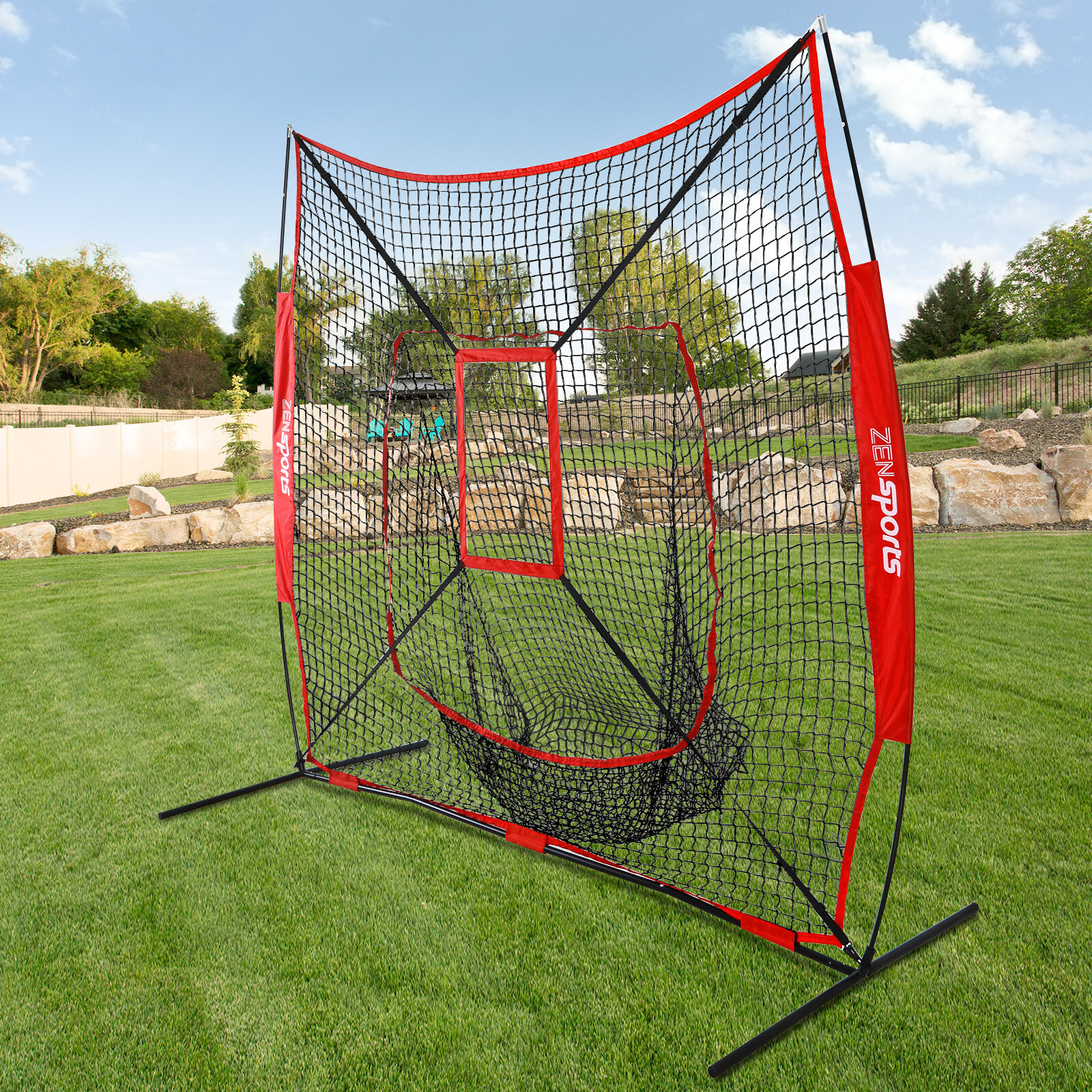 7×7' Baseball Softball Net Practice Hitting Batting Training Net w/Strike Zone