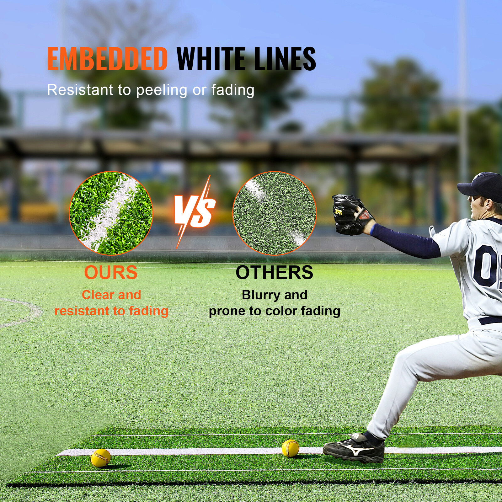 VEVOR 10'x3' Softball Pitching Rubber Mat Indoor Outdoor Mound Training Aid