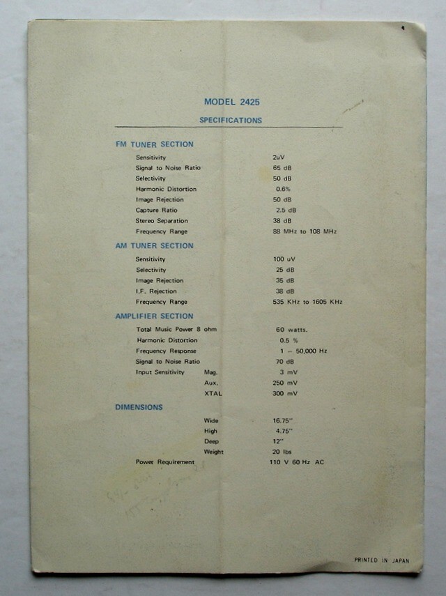 Mikado Model 2425 Tuner-Amplifier Operating Instructions (Manual)