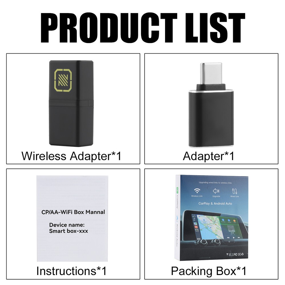2in1 Mini Carplay Wireless Adapter USB Bluetooth Dongle for iPhone Android Auto