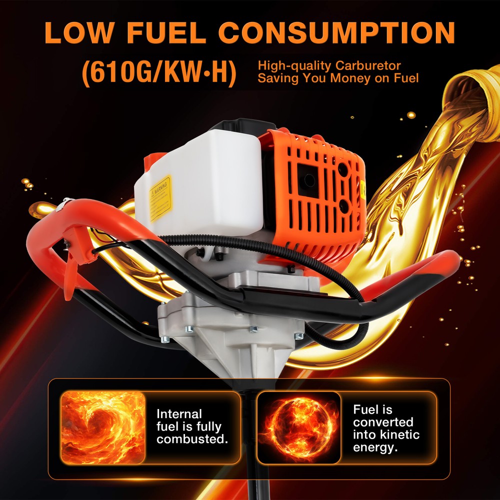 2-Stroke 52CC Earth Auger Gas Powered One Man Post Hole Digger Machine&Bit Lock