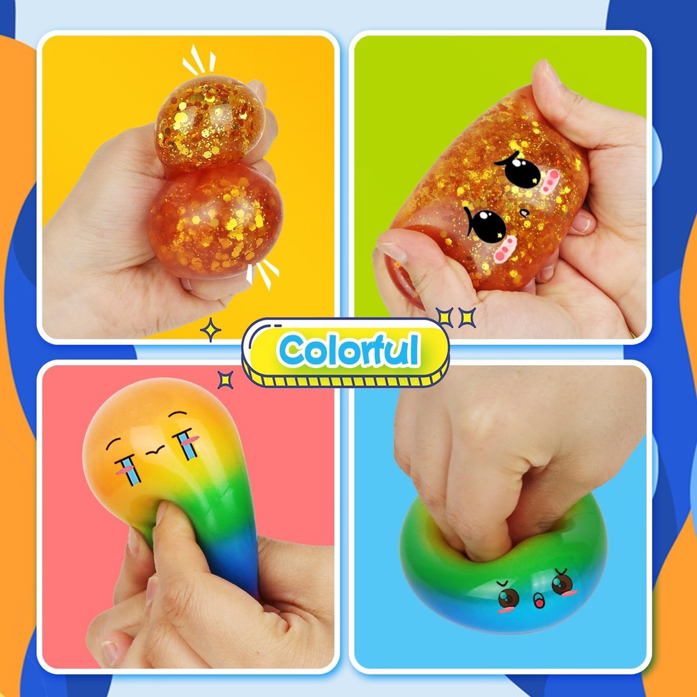 6 Pack Stress Balls for Adults, Large 2.36” Squishy 6PACK, Multi-colored