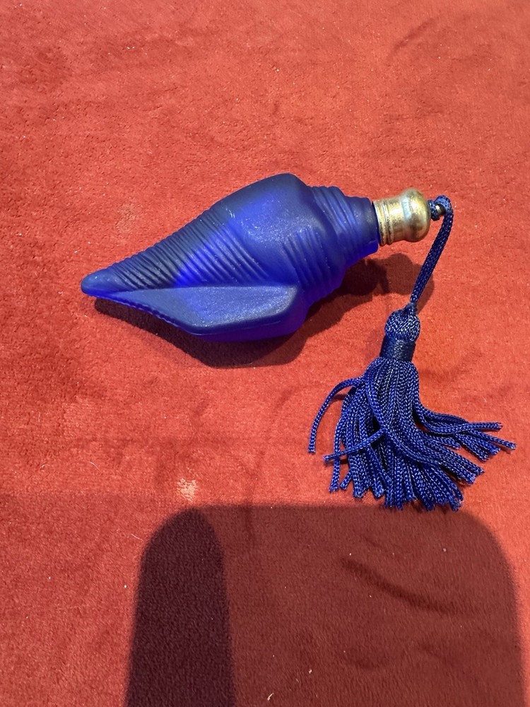 Vintage Cobalt Blue Glass Shell Perfume Bottle