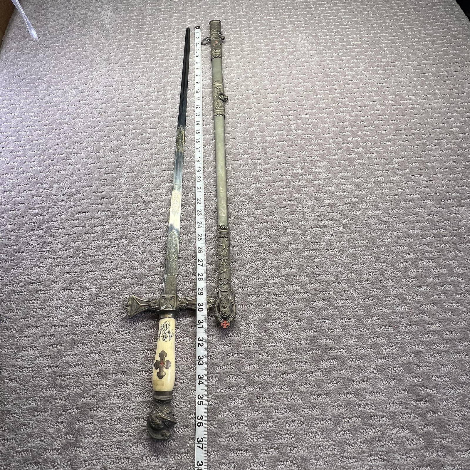 Vintage J.H. Wilson Knights Templar Ceremonial Sword Smallsword Bone Handle USA