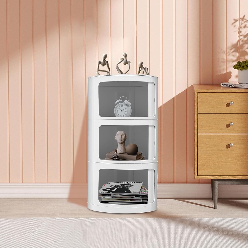 Round Nightstand,Multifunctional End Table Storage Cabinet