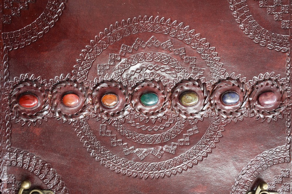 Seven Chakra Stone Embossed Leather Journal Book Diary Sketch Notebook
