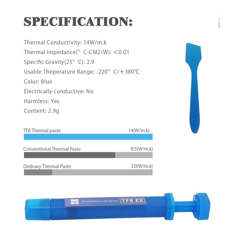 TF8 EX Thermal Paste 2.9g 14W/m.k High Performance CPU GPU With Spatula