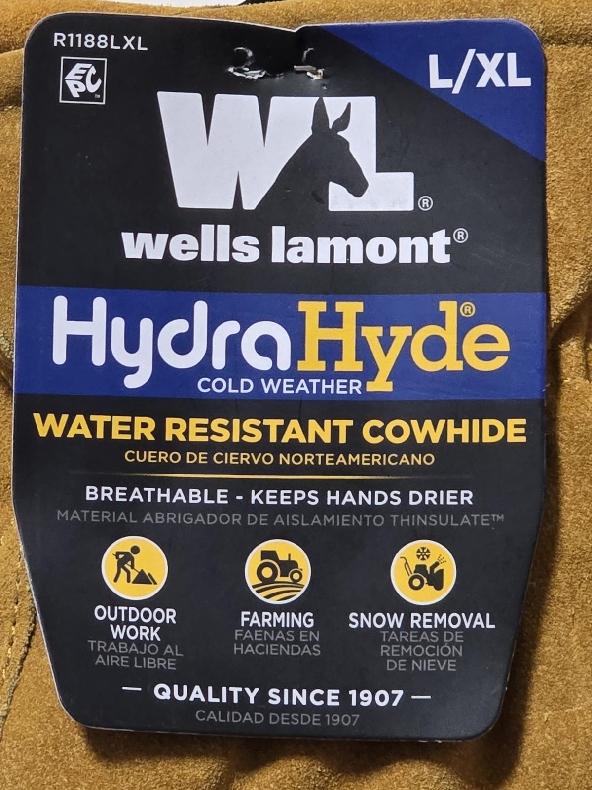 Wells Lamont HydraHyde Work Gloves L/XL Thinsulate Cold Weather Cowhide Leather