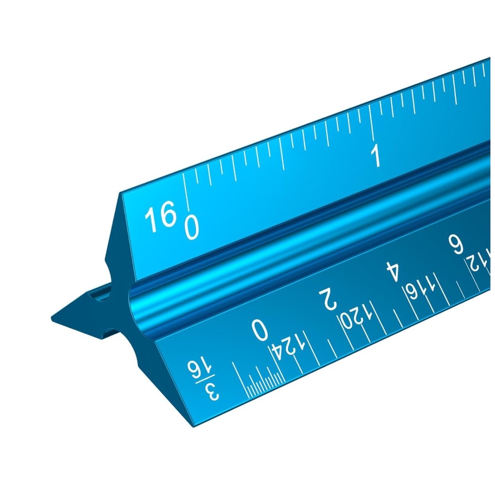 12" Triangular Architectural Scale Ruler - Durable Aluminum Precision Tool