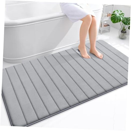 Memory Foam Bath Mat 59x35, Super Soft Striped 59" x 35" Rectangular Grey