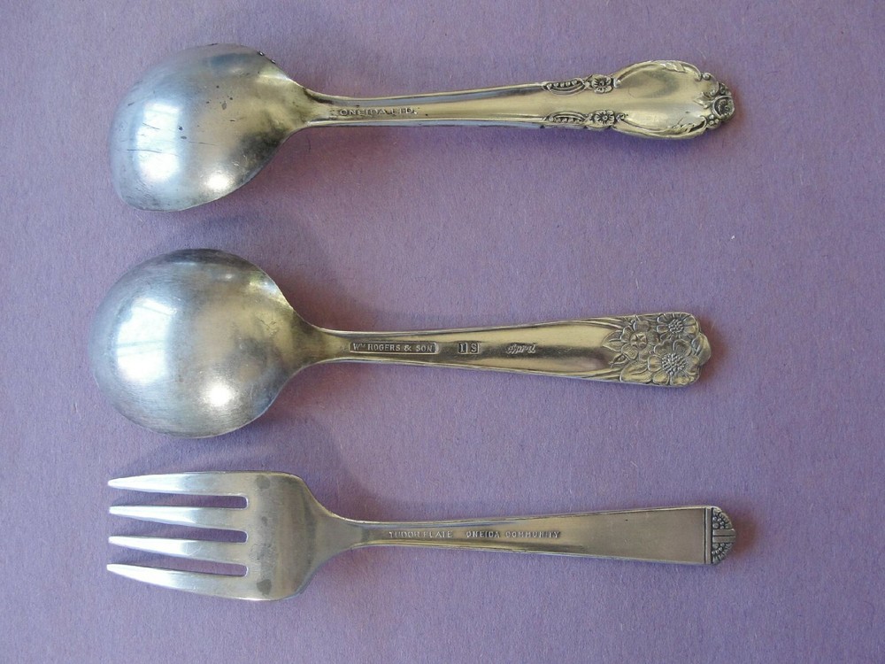 3 pcs. Childrens Toddler Silverplate Spoons & Fork
