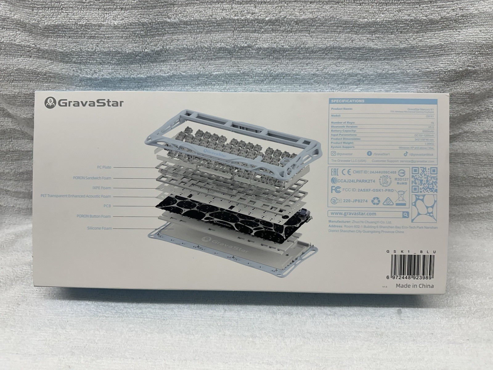 Gravastar Mercury K1 Special Edition Ice Blue Gaming Keyboard, Aluminum Alloy