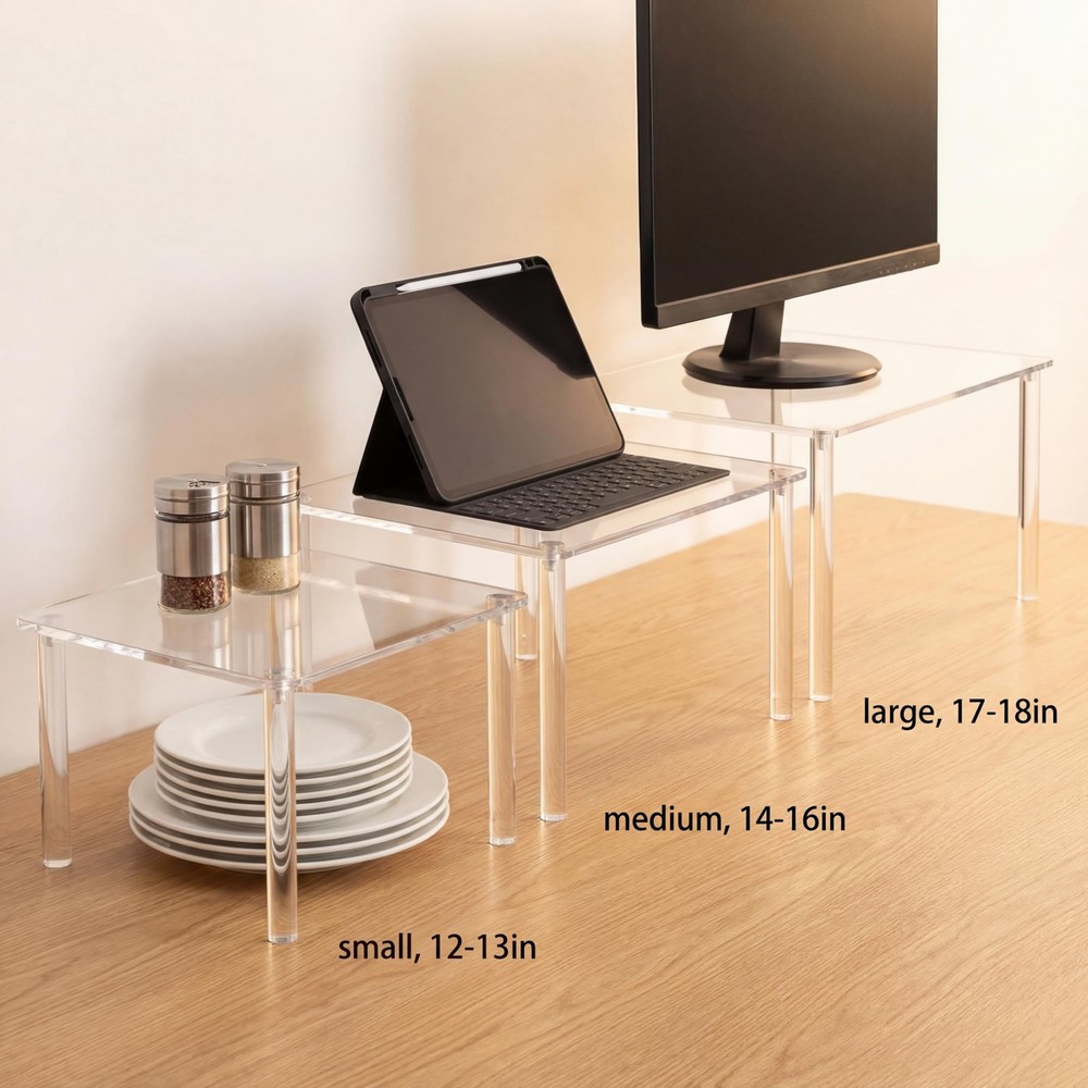 2 Pcs 15 Inch Acrylic Risers Display Stands Rectangular 4-leg Acrylic Plant S...