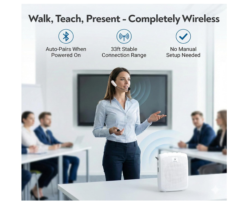 Wireless Voice Amplifier with Headset Microphone,Personal Wireless Bluetooth ..
