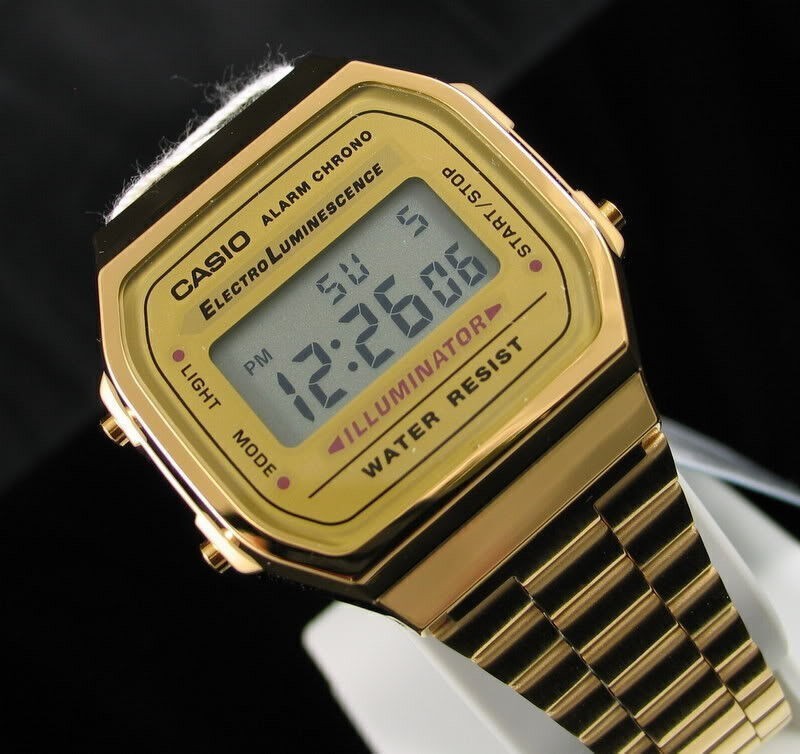 USA MEN'S GOLD TONE STAINLESS STEEL DIGITAL WATCH A168WG CASIO-New