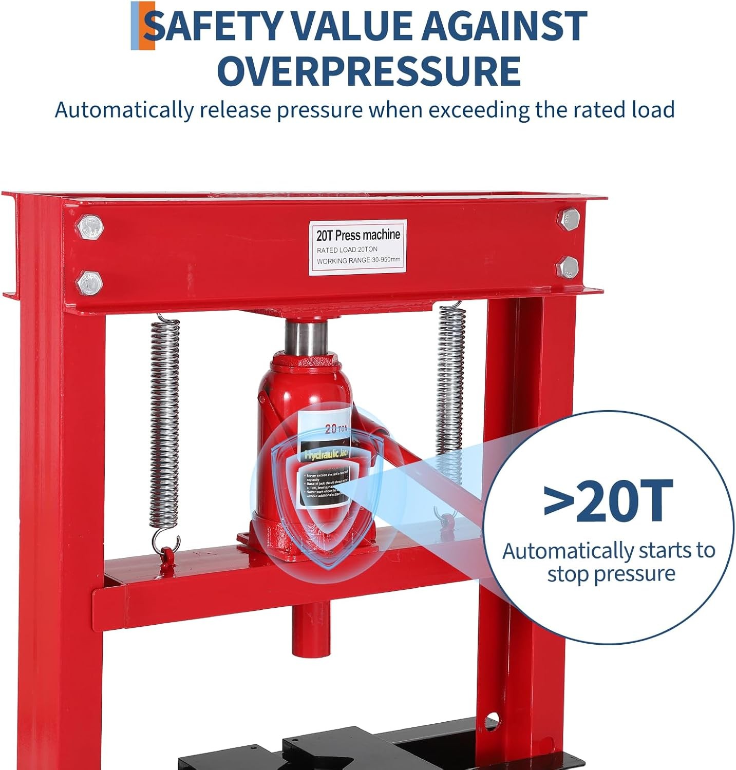 20 Ton Hydraulic Shop Press H-Frame Adjustable Height Movable Plates for Garage