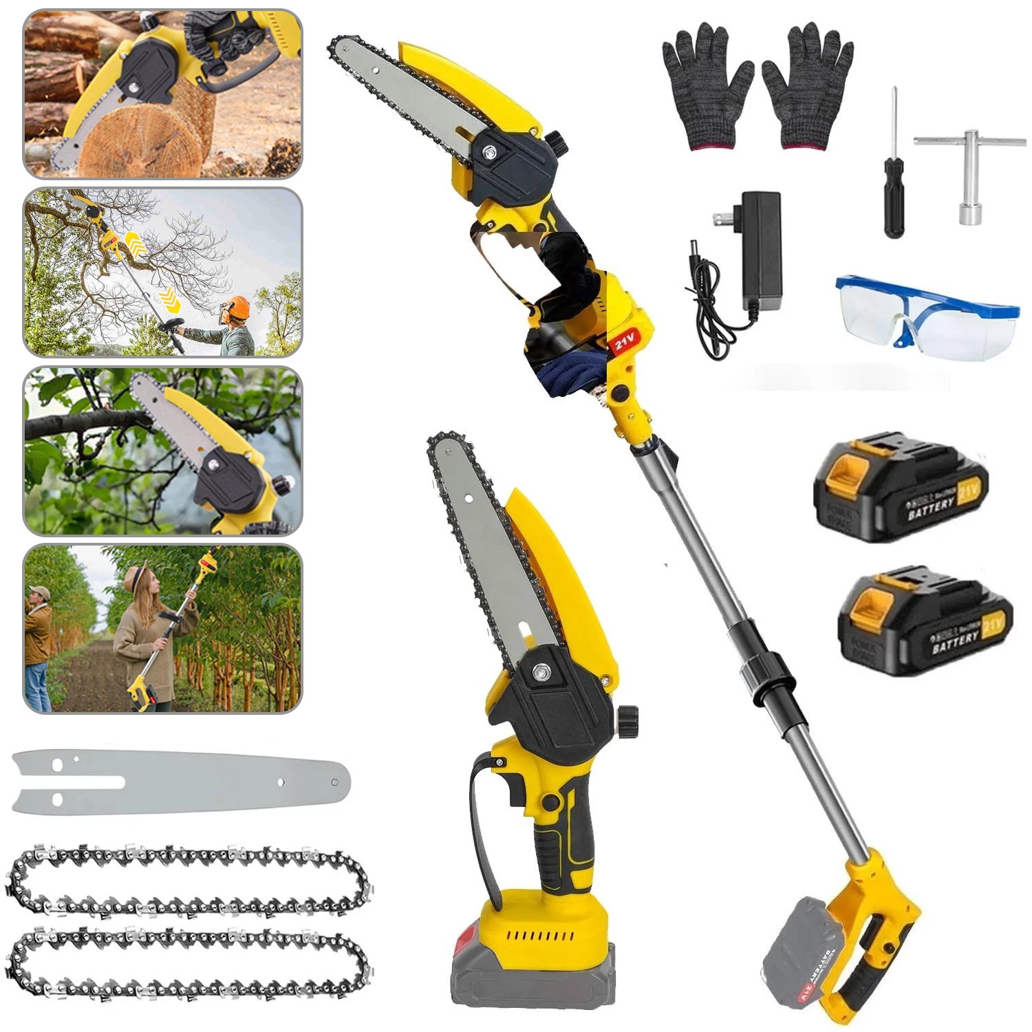 2 in 1 Cordless Pole Saw & Mini Chainsaw 6 inch Brushless Electric Chain Saw US