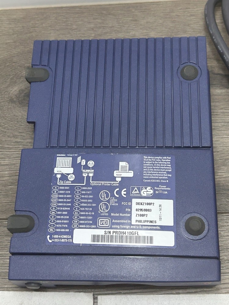 Iomega Zip 100MB External Disk Drive With Parallel Port Cables PC No Software
